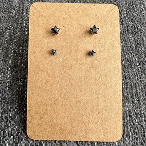 Set of 2 Small Black CZ Star Stud Earrings - Silver/Black